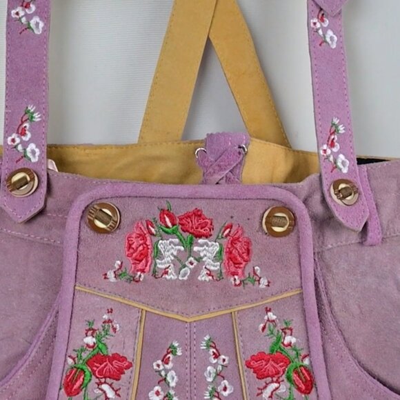 Oktoberfest Women Lederhosen Rose Pink Bavarian Leather Suede Lederhosen  NEW - Picture 4 of 10